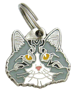 Norvégien chat blanc gris <br> (Médaille chat, gravure gratuite)